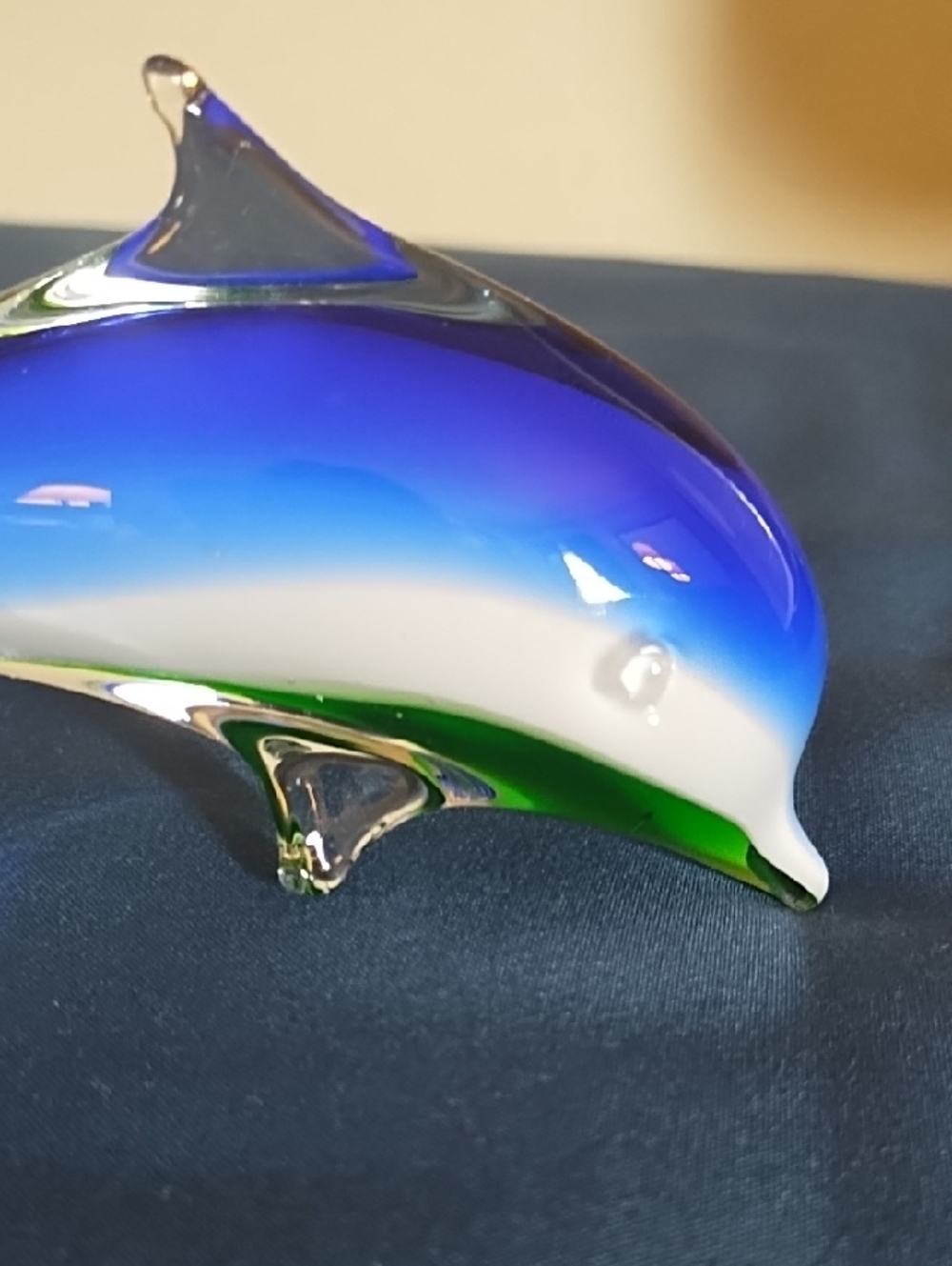 MURANO GLASS DOLPHIN, BEAUTIFUL BLUE, GREEN, AND WHITE